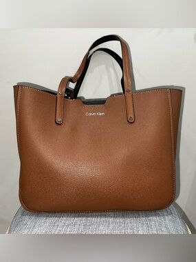 Calvin Klein Caramel Brown Pebbled Leather Tote